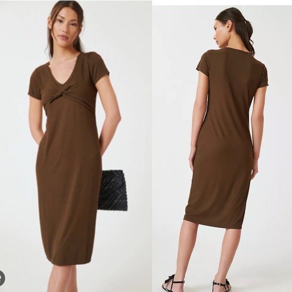Anthropologie t.la twist front midi dress brown